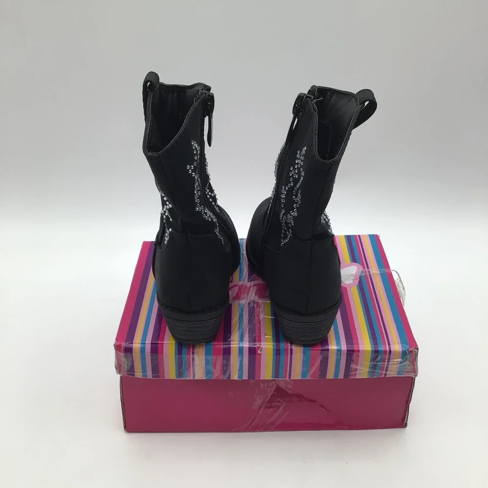 Link Toddler Girls Black Rhinestone Western Cowboy Boots CREEK-48KA Size 7 NEW